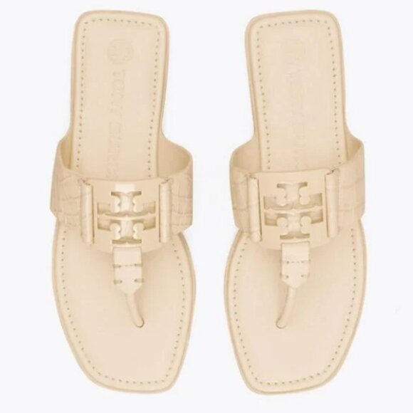 Tory Burch CROC EMBOSSED Georgia Sandal New Cream MANY SIZES - Picture 2 of 6